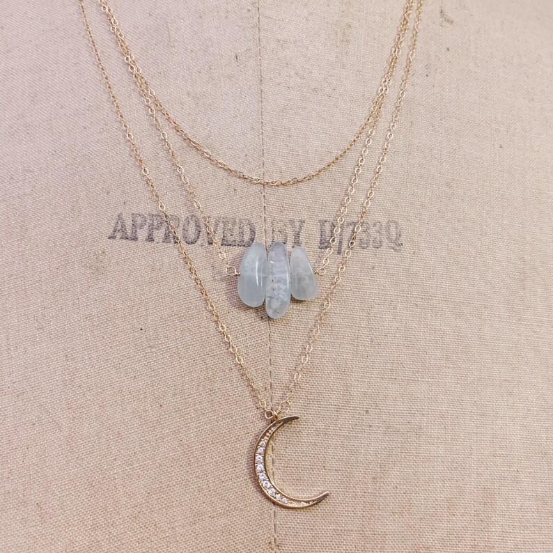 Crescent Moon Layering Necklace  Gold Moon Necklace  14k Gold Filled Necklace  Layering Necklace  Diamond Moon Necklace Moon Jewelry