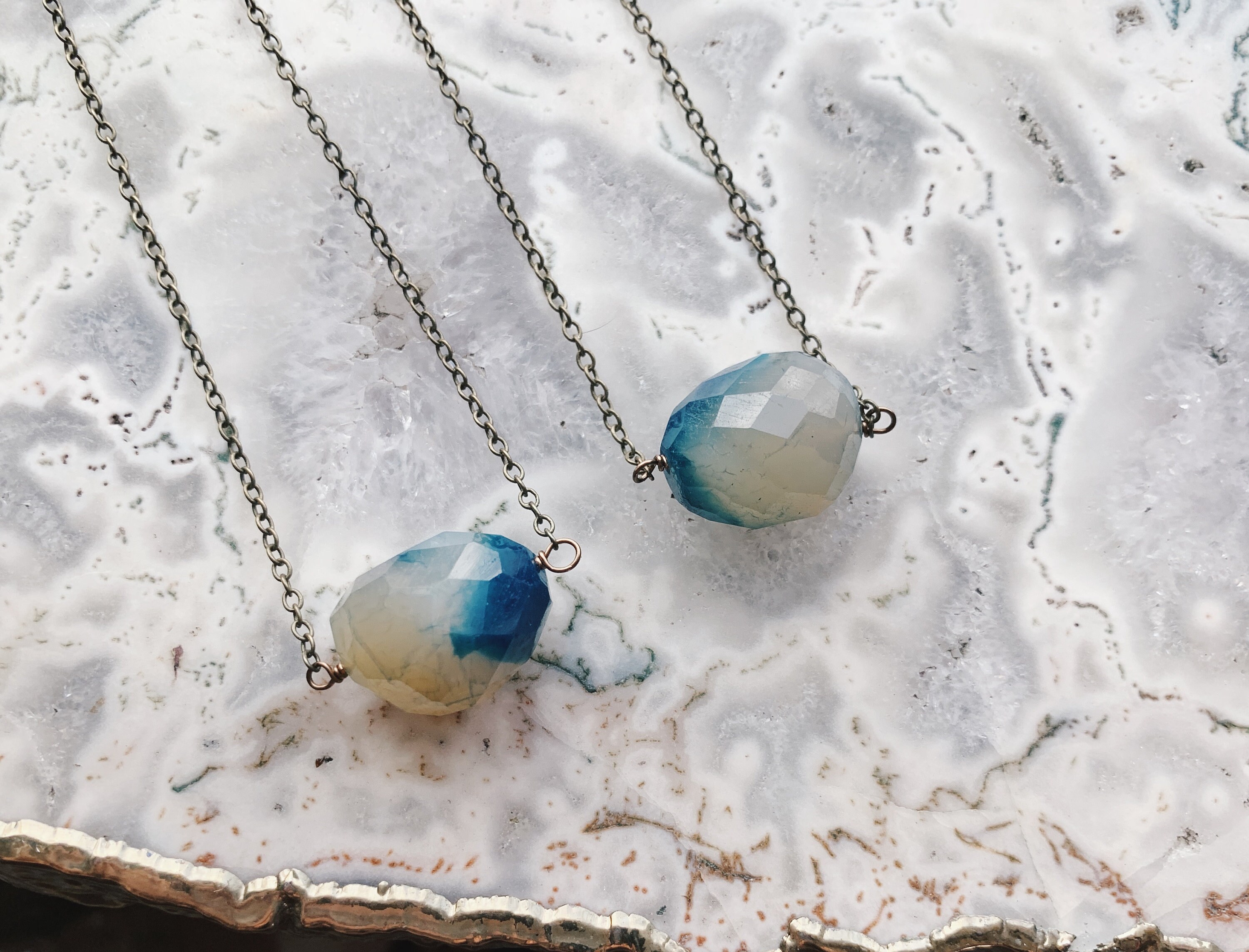 Blue Chalcedony Necklace // One of a Kind // Blue Brass Necklace