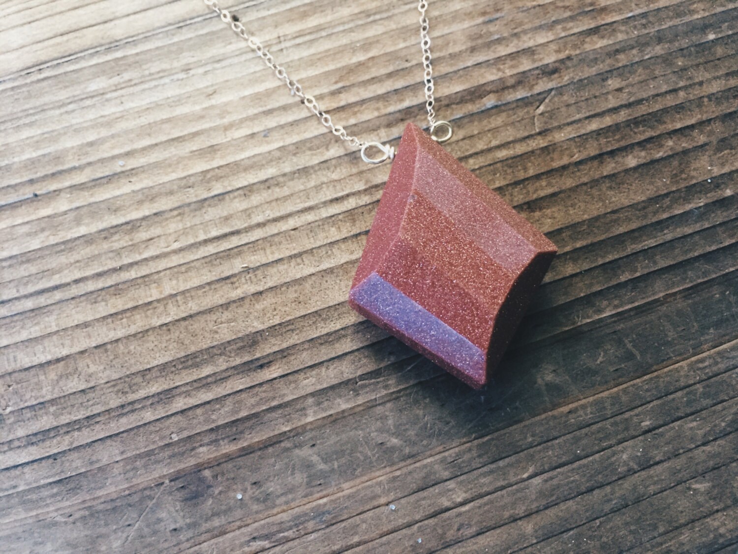 Sunstone Goldstone Gold Filled Necklace Abstract Faceted Southwest Gold