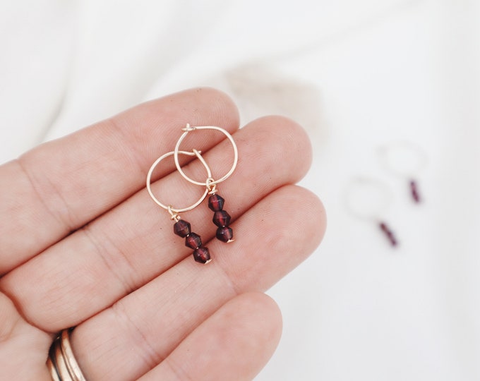 Mini Hoop Earrings //  Quartz Jewelry // Neutral Gemstone Earrings // Rainbow Jewelry // Quartz Crystal Earrings // Handmade in Indiana