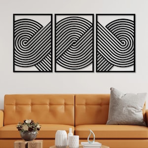 Boho Wood Wall Art, Abstract Wooden Wall Art, 3 Geometric Wood Wall Panel Set, Bauhaus Style, Large Mid Century Modern Decor, Home Gift