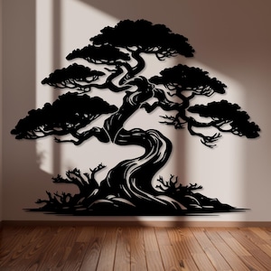Decorazione da parete oversize in legno a forma di pino | Regalo per gli amanti della natura | Decorazione da parete in legno bonsai