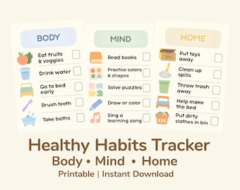 Kids Healthy Habits Tracker: schema's voor lichaam, geest en thuis (pdf + png)