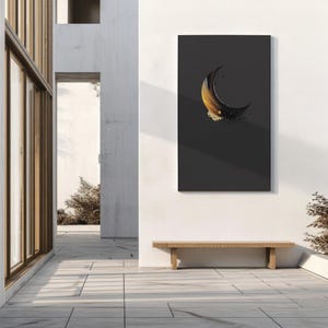 Gold Crescent Moon Wall Art - Modern Abstract Moon Poster - Minimalist Boho Celestial Print - Black and Gold Night Sky Art