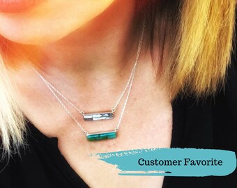Turquoise Bar Necklace | Sterling Silver Inlay, New Beginnings Gift
