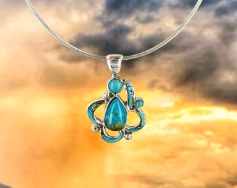 Ornate Sterling Silver Teardrop Pendant | Nevada Turquoise