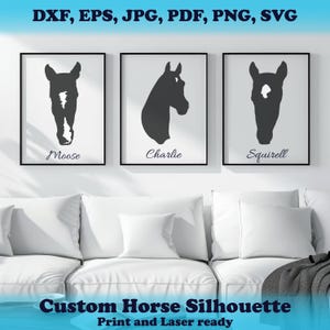 Aangepaste paard silhouet SVG van foto gepersonaliseerde paardenkop gesneden bestand voor Cricut Laser Glowforge Horse Memorial clipart afdrukbare kunst