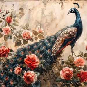 Grande carta di riso per decoupage, carta di riso unica con pavone, arredamento in tela, tela con pavone, animali esotici, busto