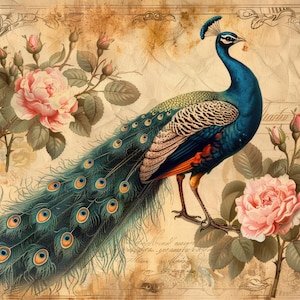 Grande carta di riso per decoupage, carta di riso unica con pavone, arredamento in tela, tela con pavone, animali esotici, busto