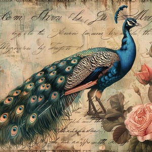 Grande carta di riso per decoupage, carta di riso unica con pavone, arredamento in tela, tela con pavone, animali esotici, busto