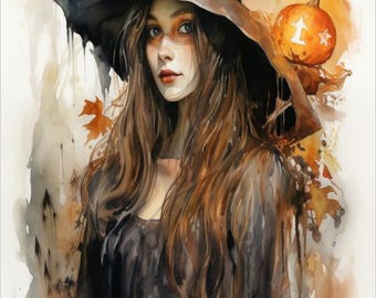 Halloween Witch Rice Paper for Decoupage, Autumn Colors (A4/A3)