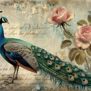Grande carta di riso per decoupage, carta di riso unica con pavone, arredamento in tela, tela con pavone, animali esotici, busto