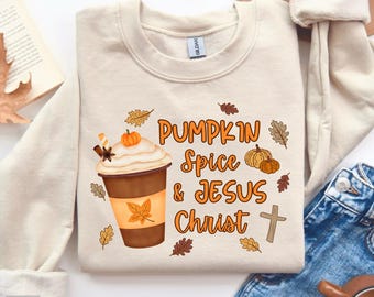 Diseño cristiano de sublimación otoñal: Calabaza y especias y Jesucristo (descarga digital)