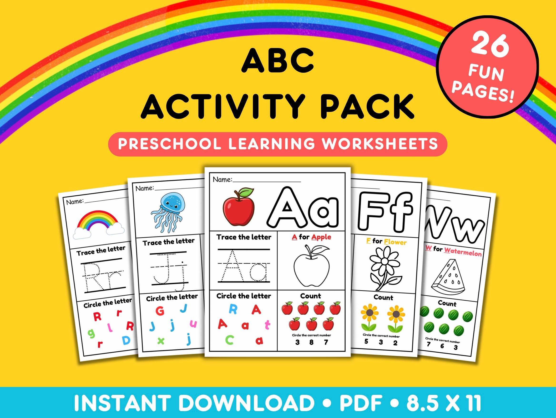 ABC Preschool Activity Pack: Alphabet Tracing, Coloring, and Counting ...