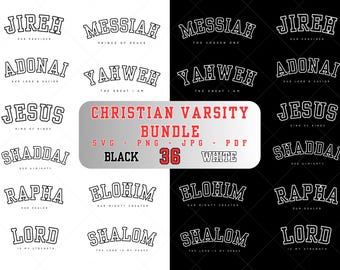 Paquete SVG de Christian Varsity: Nombres de Cristo, diseños para Cricut y sublimación (descarga digital)