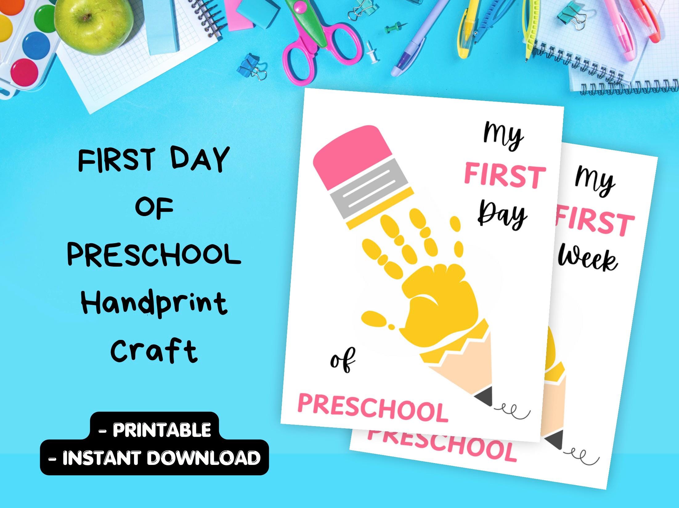 First Day of Preschool Handprint Craft | Printable Keepsake | Preschool
