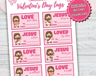 Etiquetas cristianas imprimibles para San Valentín / Tarjetas de San Valentín de Jesús para niños / Etiquetas religiosas para San Valentín / San Valentín para la escuela dominical / Digital