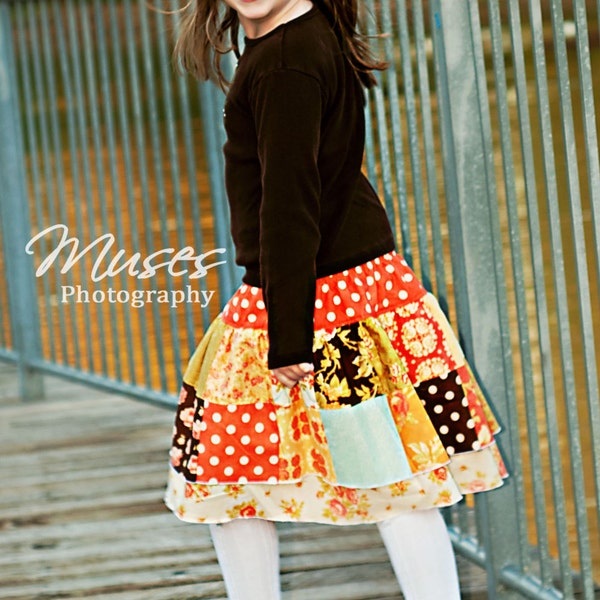 PDF/Pattern Charm School Skirt, Patchwork Twirl Skirt sizes 2t to 9/10 Now Instant Download