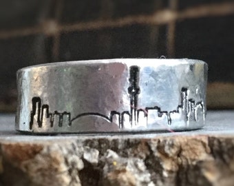 Toronto City Skyline ring, Cityscape stamped on adjustable heavy pewter ring, unisex design