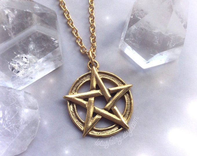 Gold Pentacle Necklace, Wiccan Witch Jewelry, long or short chain