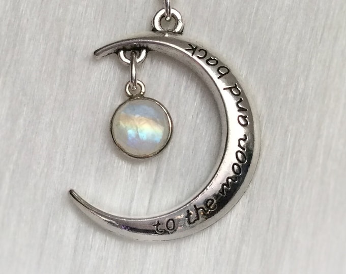 Moon Necklace, To the Moon and back, Rainbow Moonstone long or short layering chain, gift for her, birthday anniversary present