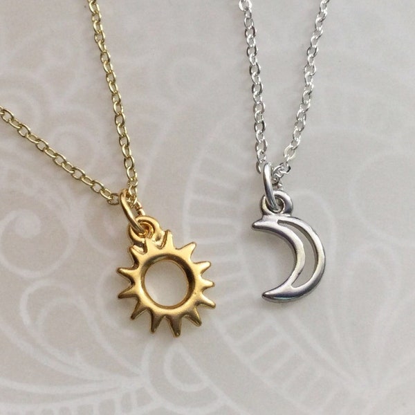 Sun and Moon friendship necklaces, Dainty, Minimalist Jewelry, Silver and Gold sisters jewelry