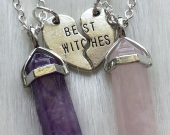 Best Witches Crystal necklace SET OF 2, best friends gemstone necklace set