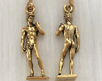 Statue of David Art earrings in silver pewter or gold plated, gift idea, artist, sold per pair