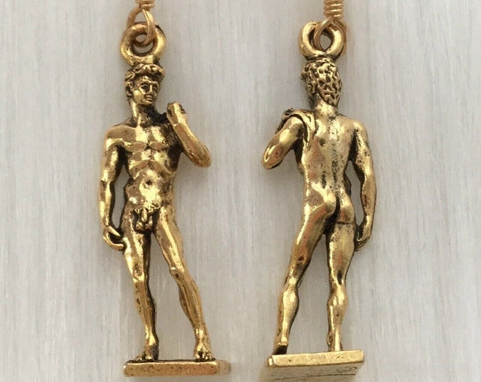 Statue of David Art earrings in silver pewter or gold plated, gift idea, artist, sold per pair
