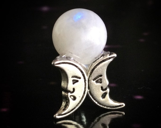 Mini Moonstone sphere holder, 1:12 scale, witch dollhouse room decor, Rainbow Moonstone 10mm