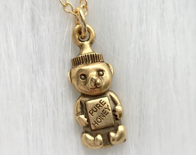 Honey Bear Bottle necklace, on long or short chain