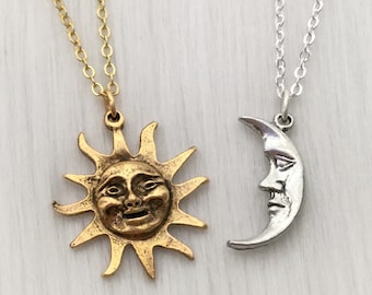 Vintage Sun and Moon Friendship Necklaces, Whimsigoth, 80s 90s style