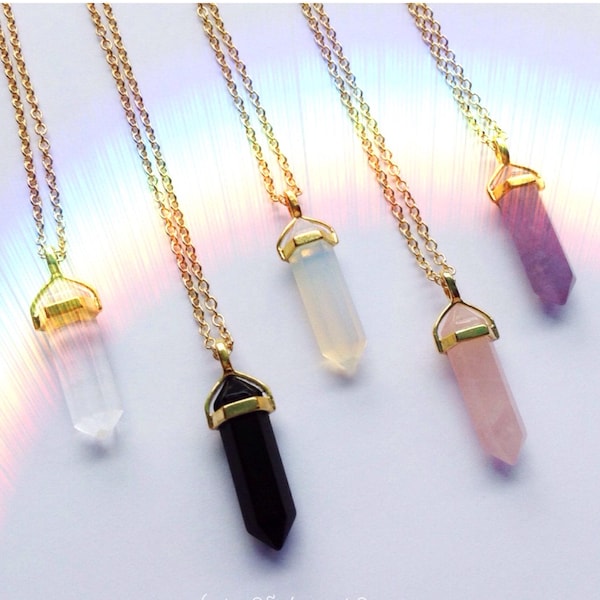 Gold Crystal Point Necklace: Gemstone Pendant