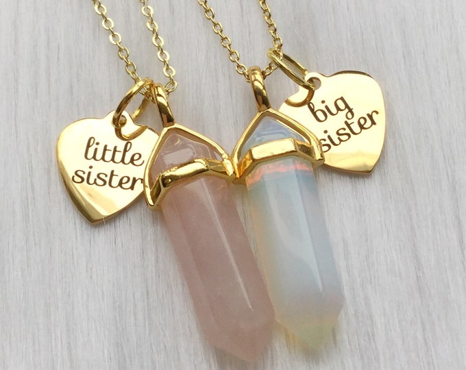 Big Sister Little Sister, Sisters Gold Crystal necklace set of two, YOU CHOOSE your Gemstone, Gold tone Best Friends Forever