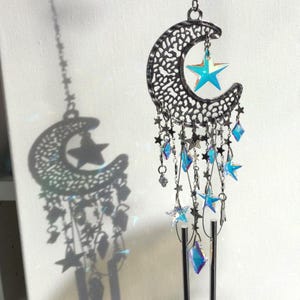Crystal Moon and Stars Suncatcher, Celestial Wind Chime