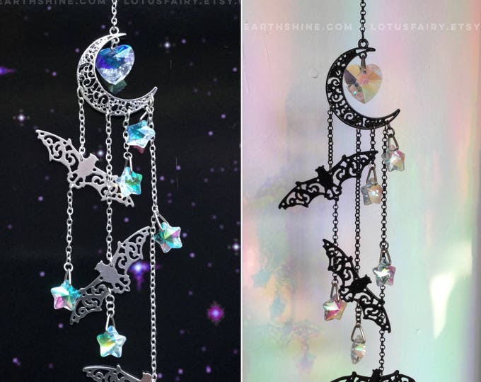 The Original Bat Crystal Sun catcher, Halloween Suncatcher, AB crystal prism mobile, available in Black or Gold
