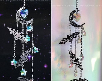 Moon Bat Suncatcher, Crystal Rainbow Spooky Goth Home Decor - Witchy Gothic Gift, Two sizes to choose from