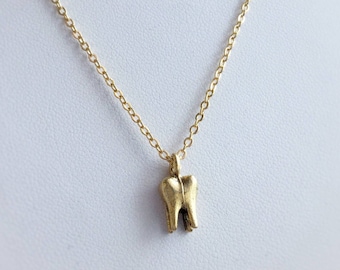 Gold Tooth Necklace, Small 3D Molar, also available in silver