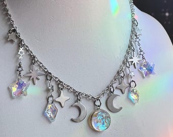 Moon Faerie Crystal necklace, Mystic Topaz Whimsigoth charms