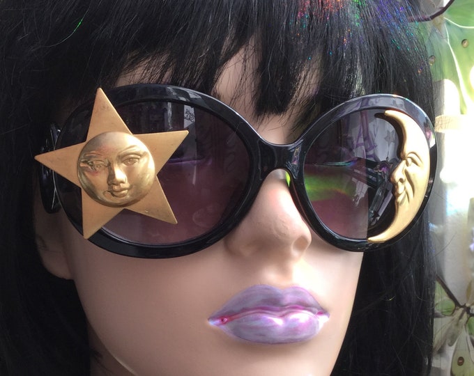 Moon and Star Sunglasses, Vintage style oversized sunglasses with Crescent Moon