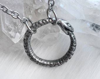 Ouroboros Snake ring necklace, Serpent pendant, unisex jewelry, mens necklace