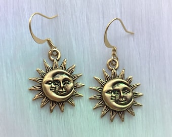 Sun and Moon earrings, in silver or gold, sold per pair (leave QTY as 1)