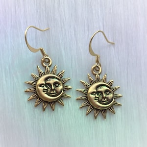 Sun and Moon Earrings: Gold Plated Pewter Charms, Choice of Hooks