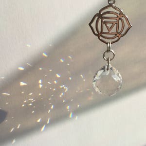 Chakra Crystal Suncatcher window hanger, 13 Om Rainbow maker, your choice of silver or gold, meditation room, decoration image 8