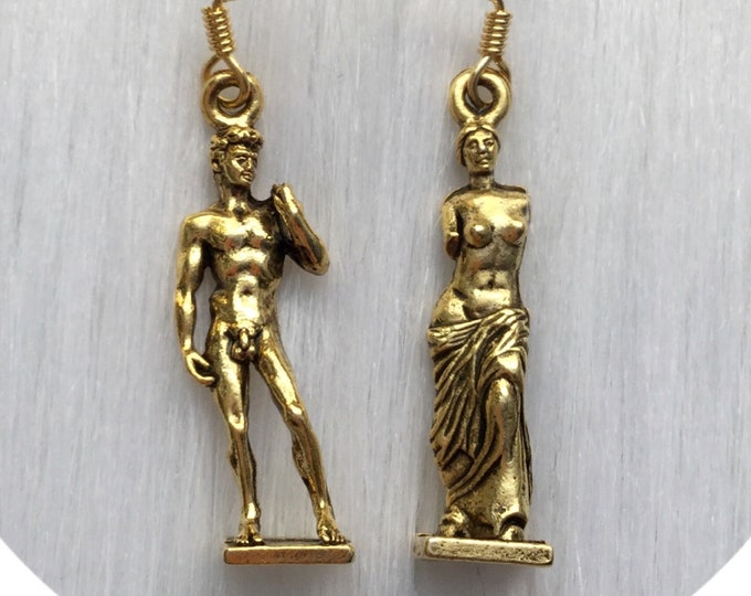 David and Venus de Milo Art earrings in silver pewter or gold plated, (leave qty as 1 to receive one pair)