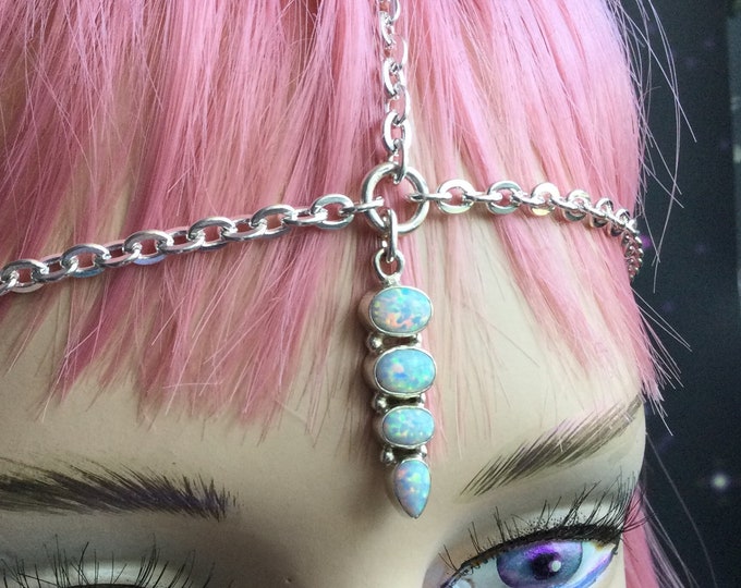 Opal Head Chain Circlet, Simple crown, Wedding hair jewelry, boho beach