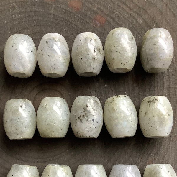 Labradorite Loc beads, Grey Stone hair beads, Medium Barrel 16x12mm, 4.5mm hole