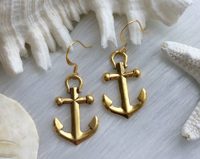 Anchor Earrings in silver or gold, your choice of ear hooks