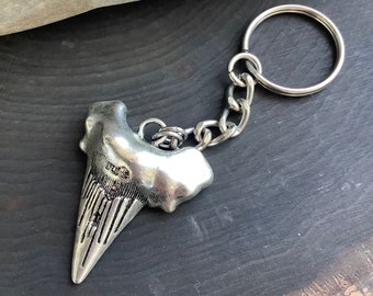 Megalodon Shark Tooth Keychain, Large Tooth Keyring, heavy weight