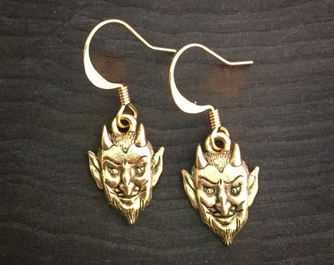 Devil earrings, Pan Horned God, silver or gold, your choice of hooks or clip on